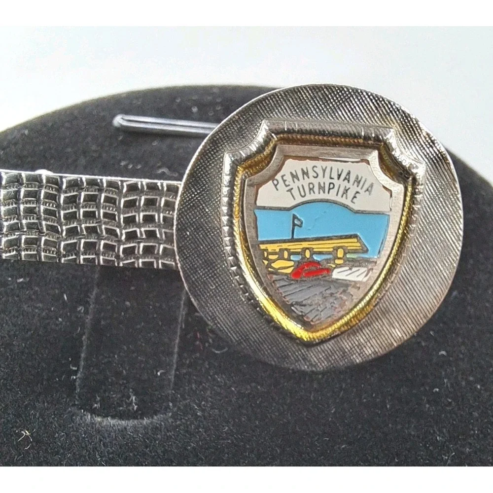Vintage Antique Pennsylvania Turnpike Money Clip Tie Clip Enamel Collectible